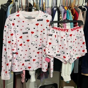Peanuts Snoopy Pajama Set - White with Red and Black And Pink  With Hearts ❤️
